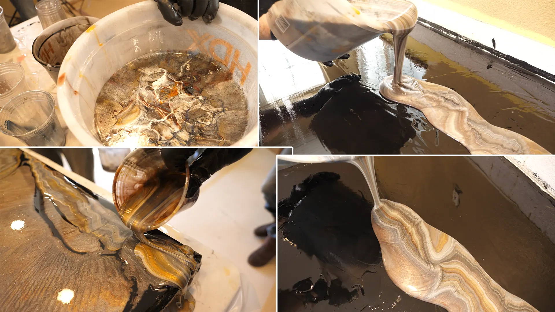 Pouring the Exotic Pour Bucket onto the countertops and witnessing the captivating epoxy magic in action!
