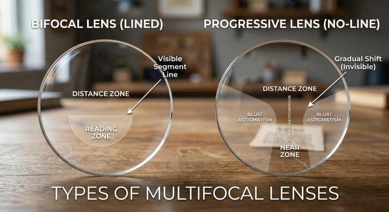 infographic comparing between bifocal lens and progressive lens