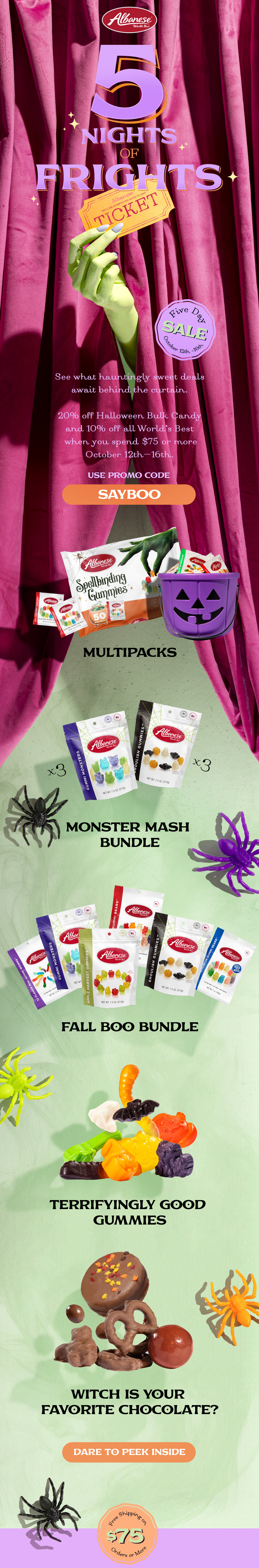 Promotional graphic for Halloween-themed candy bundles and offers.