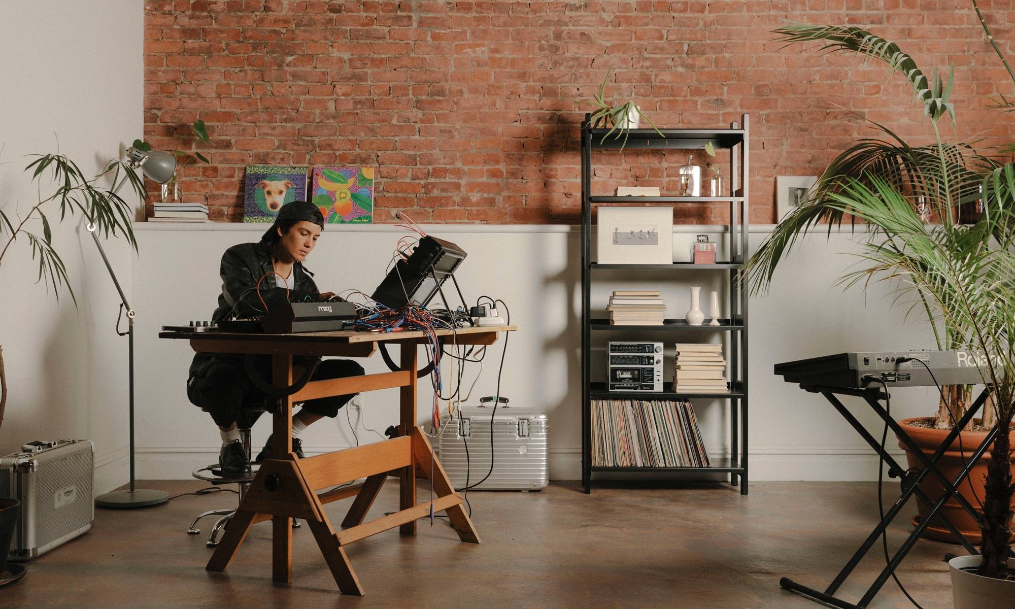 Old firehouse studio live/work space with Floyd Shelf and Desk