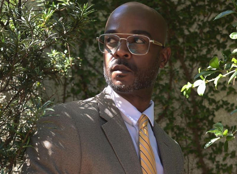 man wearing formal outfit with Drive Silver minimalist squared aviator glasses