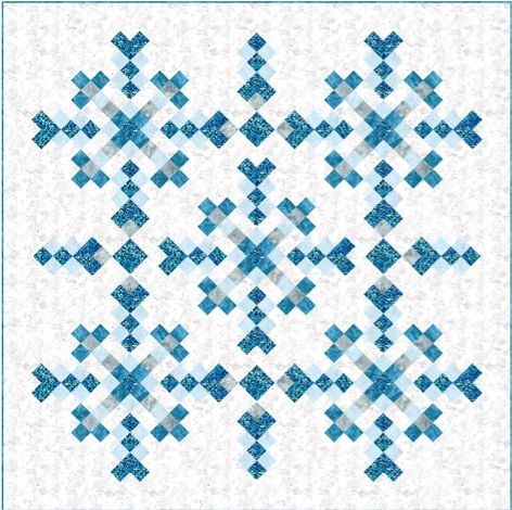 Blue geometric pattern resembling snowflakes on a light background.