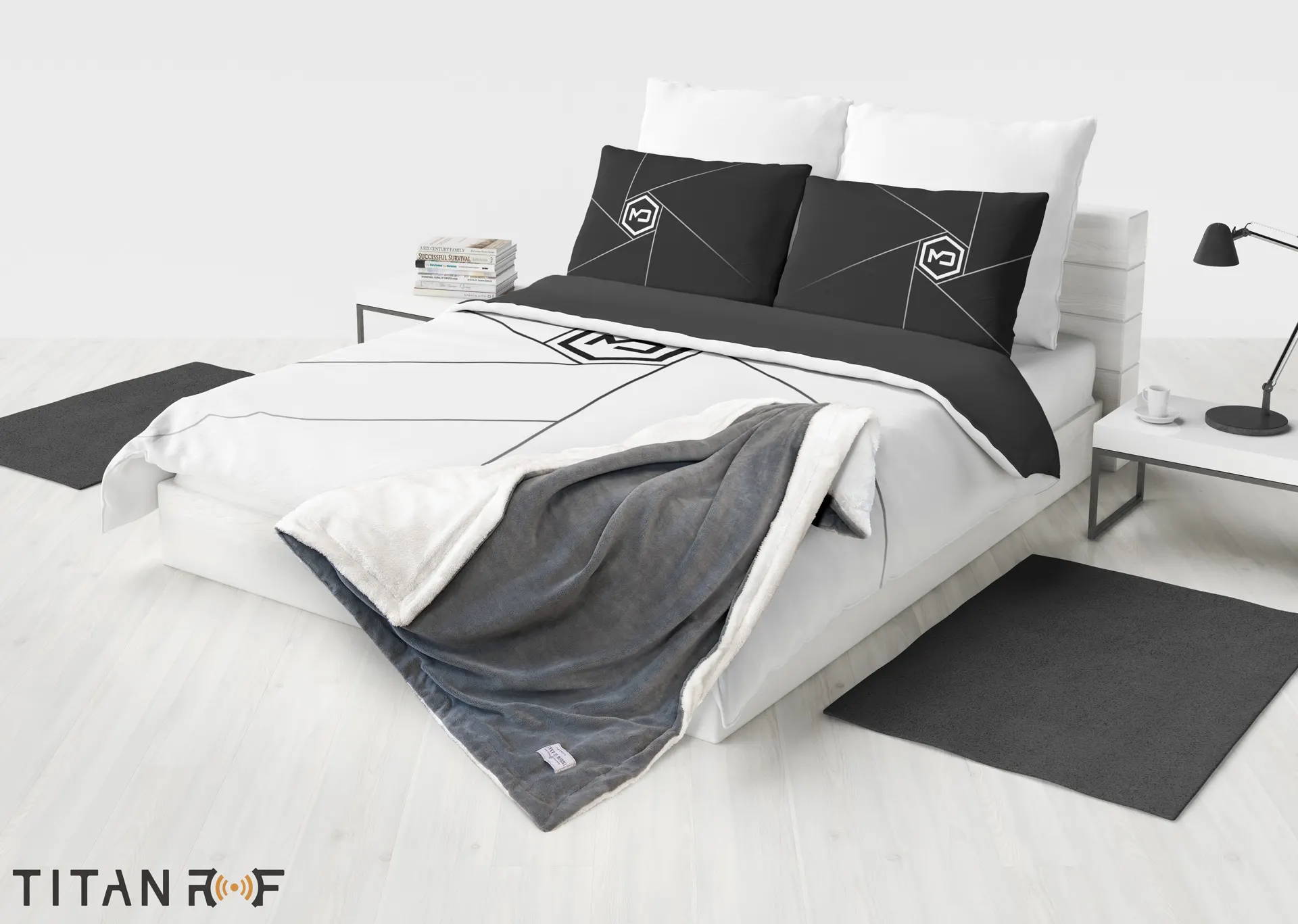 Mission Darkness TitanRF™ Radiation Shielding Throw Blanket on bed, blocks EMF