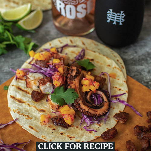 A photo of grilled octopus taco; an amazing recipe by Hidden Sea Ambassador Gavin Sutherland