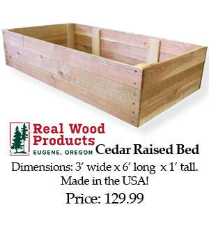 Real Wood Cedar Raised Bed - Dimensions: 3-feet wide by 6-feet long by 1-foot tall. Made in the USA! | price: $129.99 