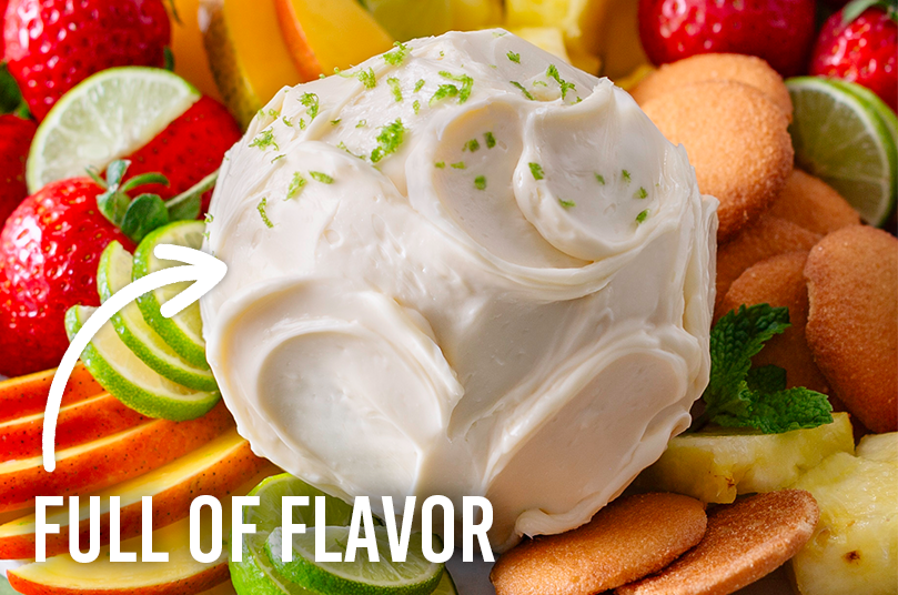 key lime cheese ball prepared surrounded by fruit | check out the recipe