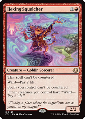 Goblin sorcerer casting a spell with colorful swirls in the background.