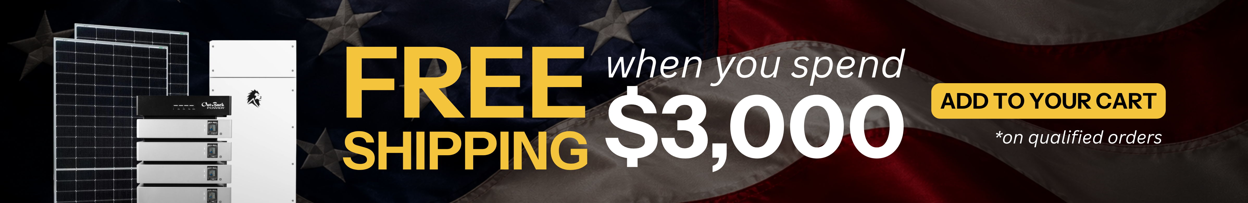 Promotional banner for free shipping on orders over $3,000 on qualifying orders.