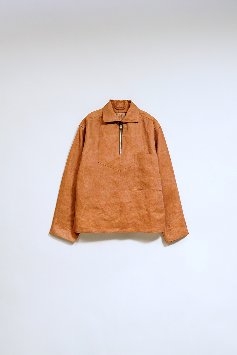 Brown zip-up jacket on a white background.