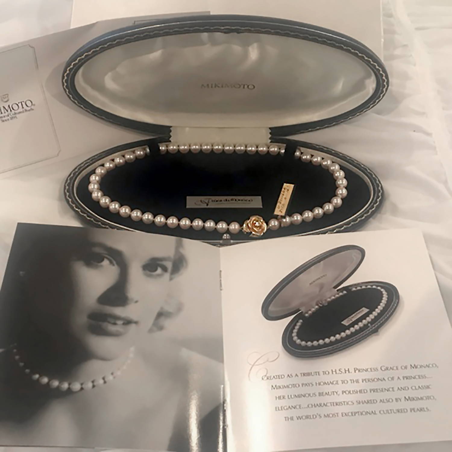 Vintage Mikimoto Pearl Necklace Advertisement Featuring Grace Kelly