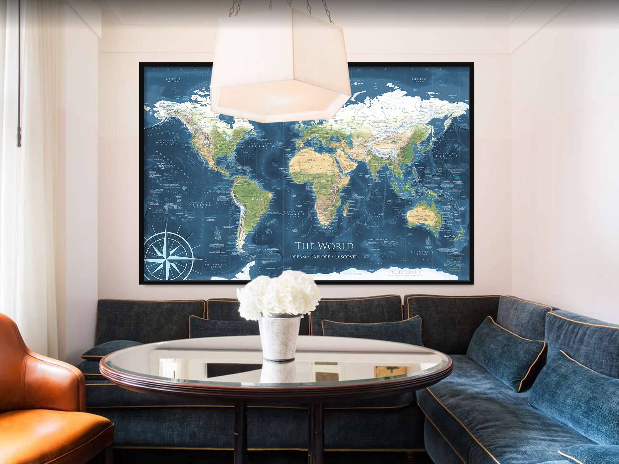 giant wall map of the world blue oceans