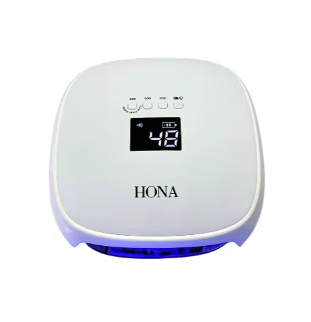 White air purifier with digital display showing air quality level.