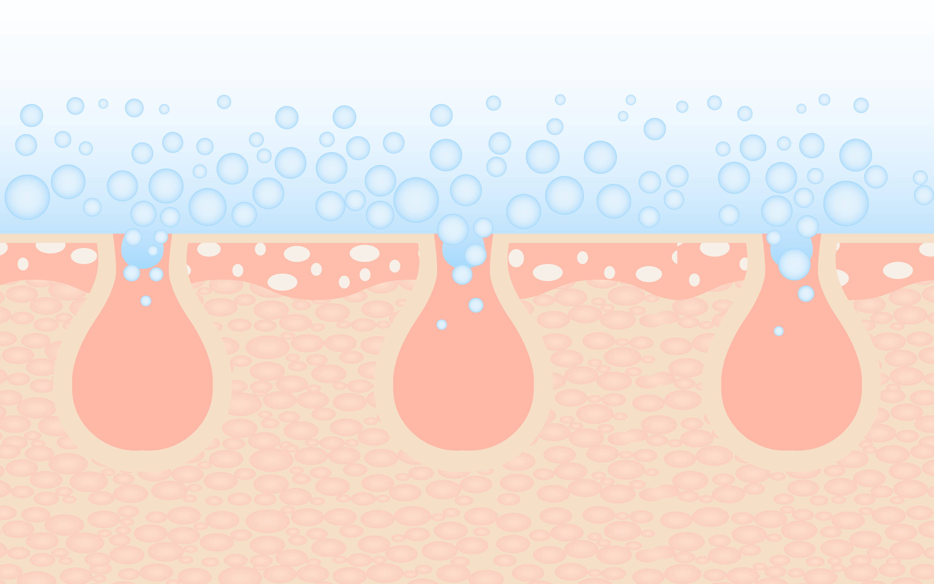 A picture of pores on the skin with blue bubbles