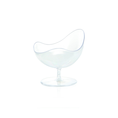 A curved translucent verrine with a stemmed base