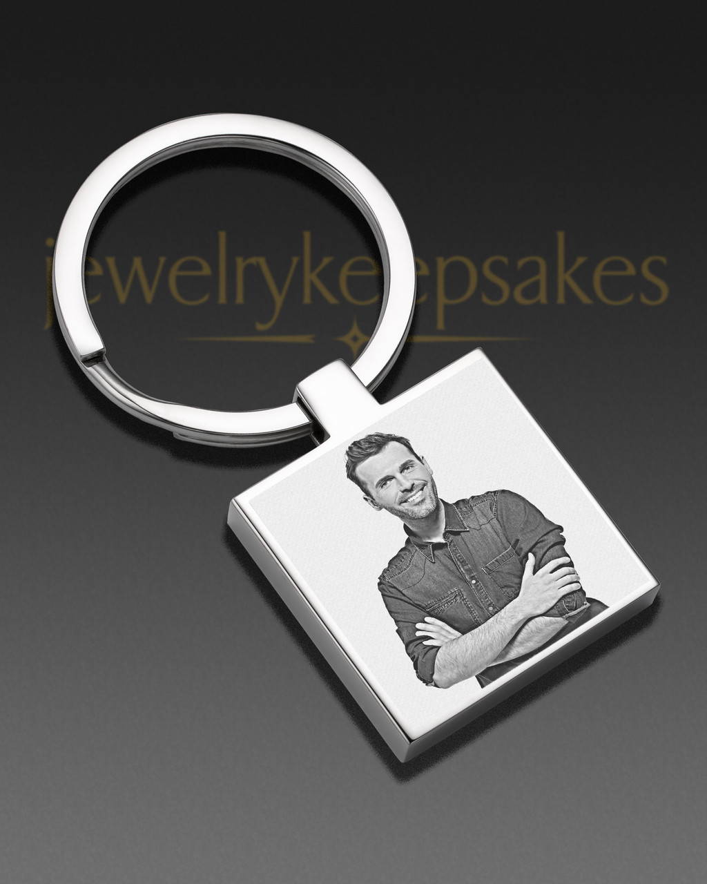 Photo Engraved Square Stainless Keychain
