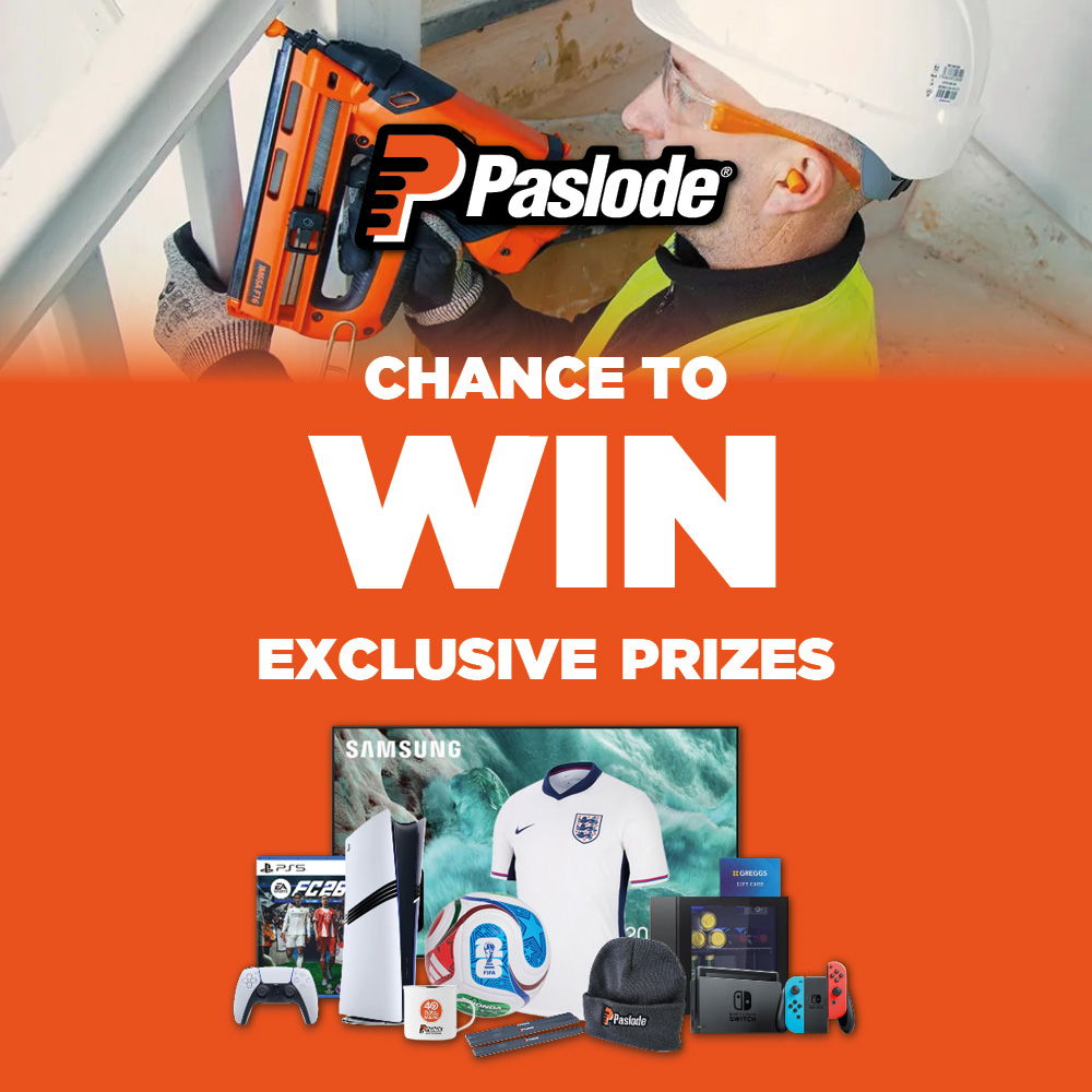 Paslode promotional image offering a chance to win exclusive prizes.