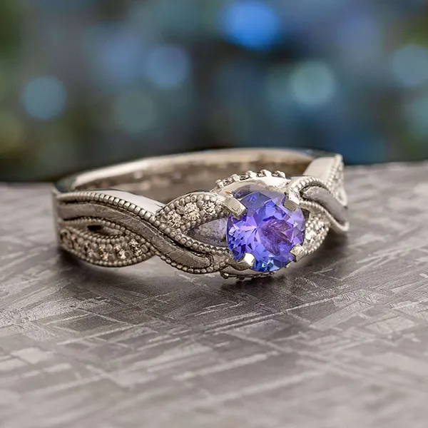 Meteorite Engagement Ring With Purple Stone