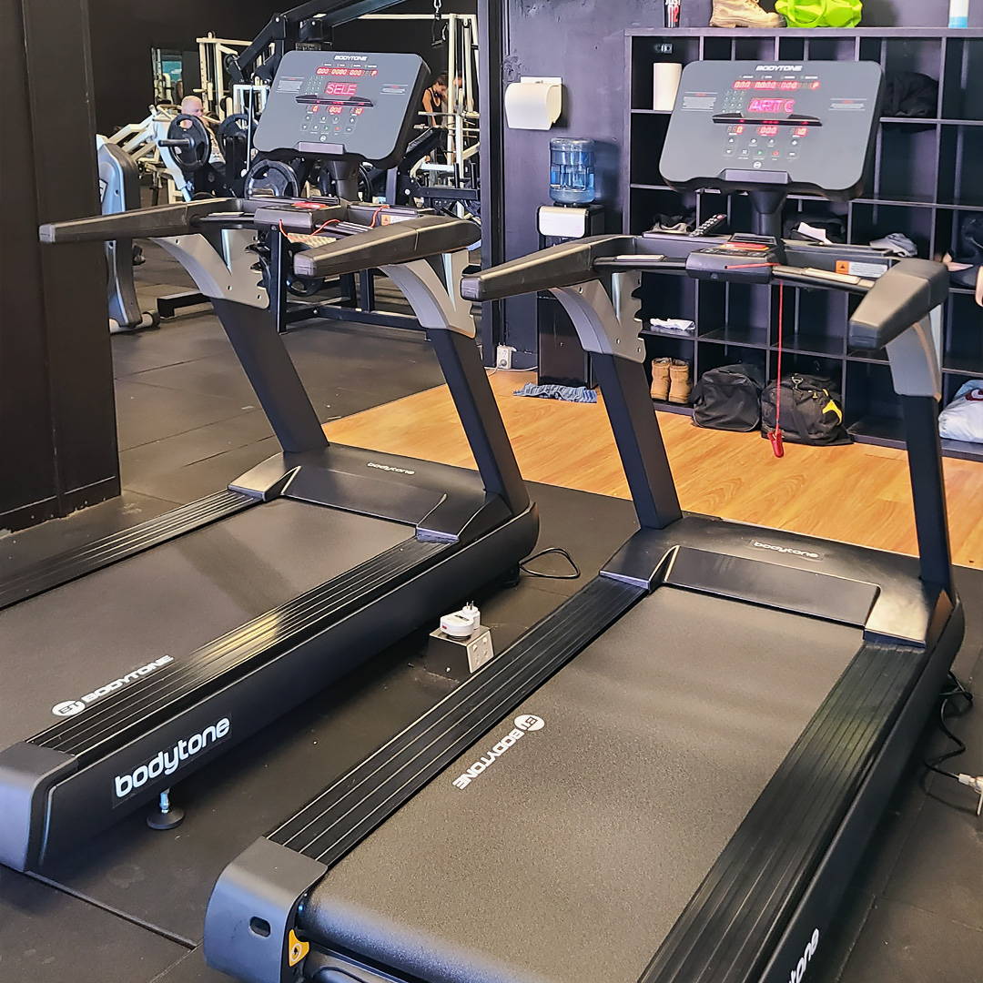 Commercial gym fit-out with a lineup of advanced Bodytone treadmills, integrating the latest in fitness technology