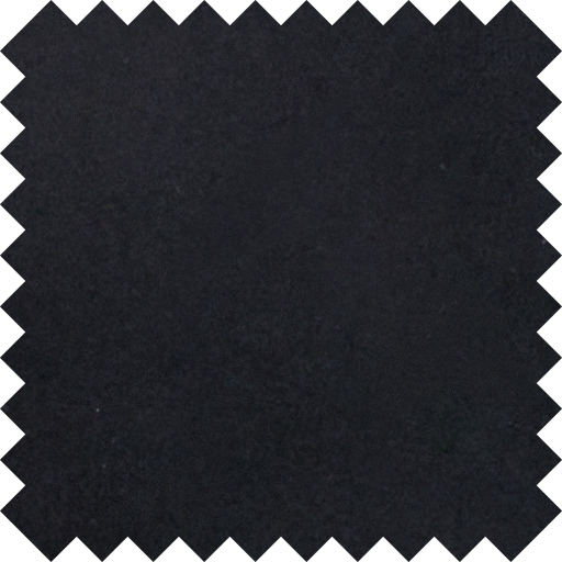 Black fabric swatch with a textured surface and scalloped edges.