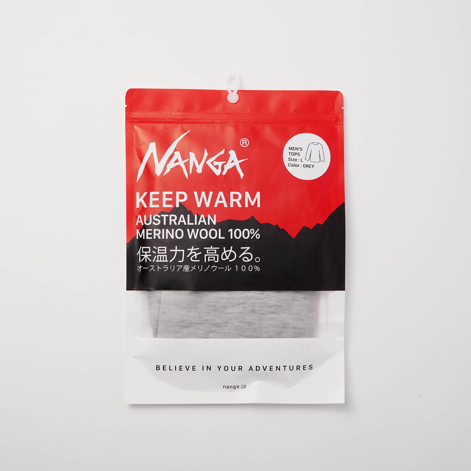 NANGA（ナンガ）/オリジナルメリノウール長袖 /グレー/MENS