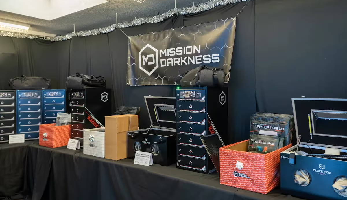 Mission Darkness faraday bags and analysis enclosures donated to local law enforcement agencies by MOS Equipment