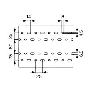 Technical dimension diagram showing the base mounting hole pattern for a B3 wide base industrial wiring duct including slot spacing and oblong perforation measurements