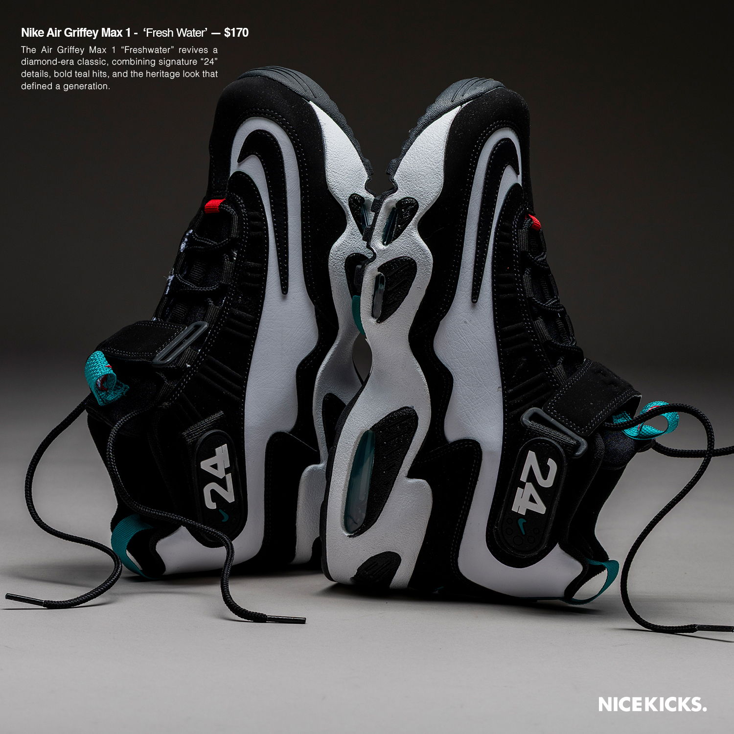 Black and white athletic shoes with colorful accents, displayed side by side.