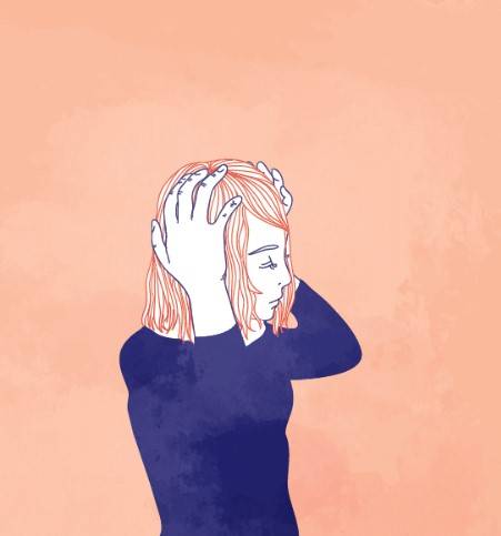 Ilustração de mulher com as mãos na cabeça