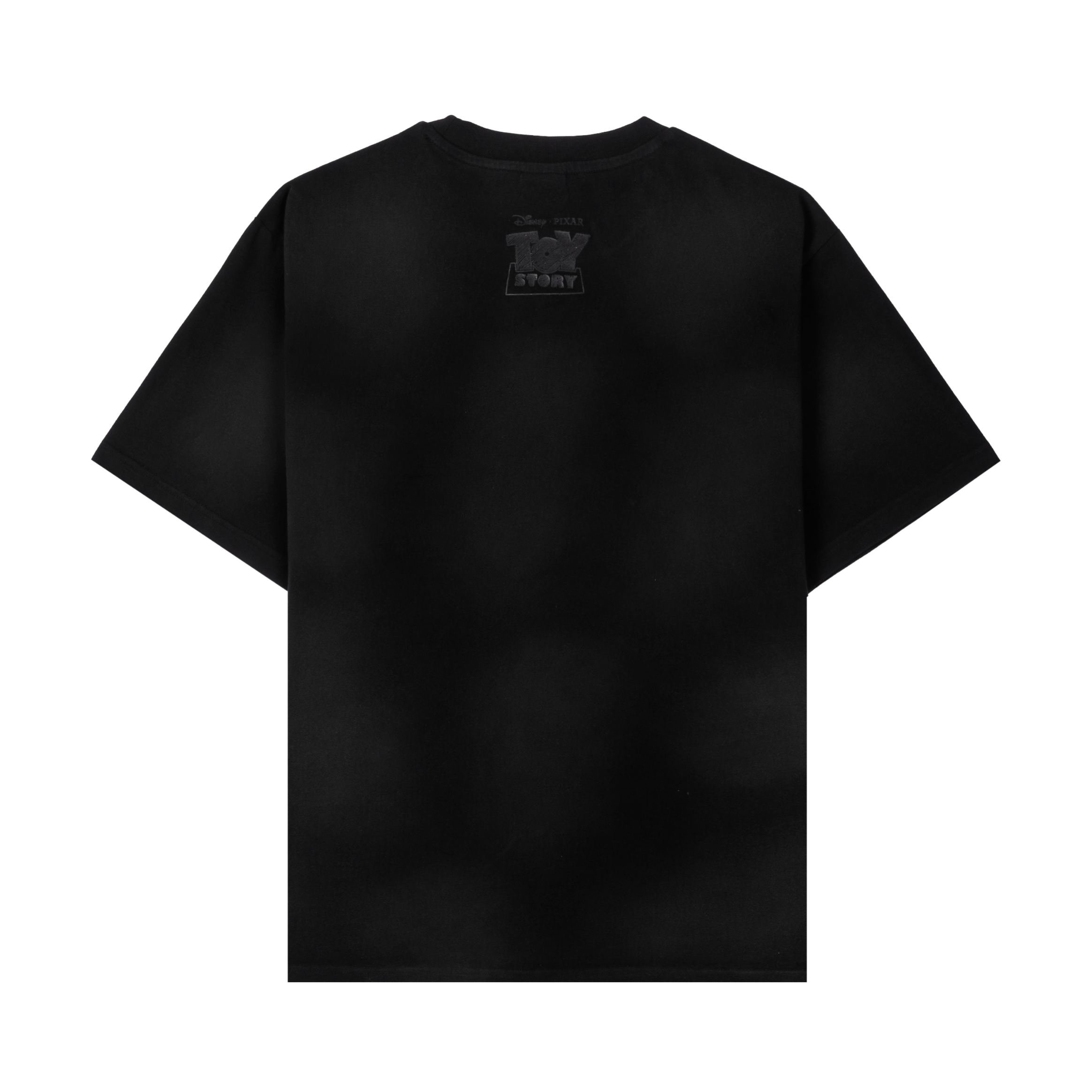 Black t-shirt featuring a graphic of Buzz Lightyear from Toy Story.