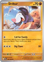 Drilbur Pokémon card with attack details and abilities.