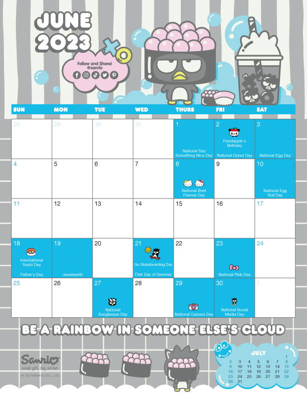 Sanrio Friend of the Month June 2023  Calendar featuring Badtz-Maru.