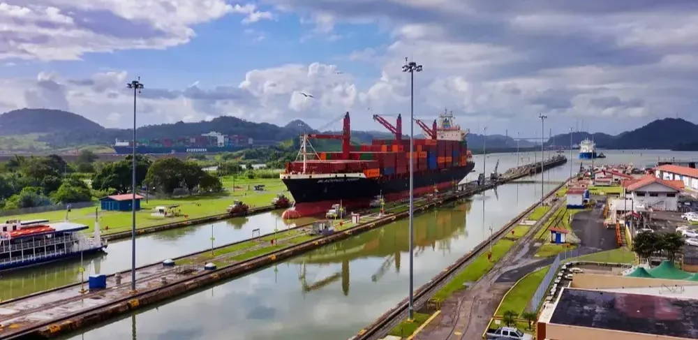 Container ship passes through the Panama Canal