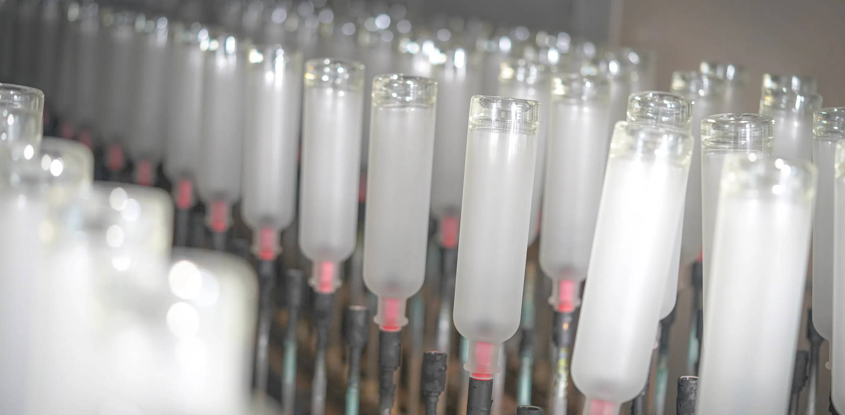 Glass drinks bottles being frosted