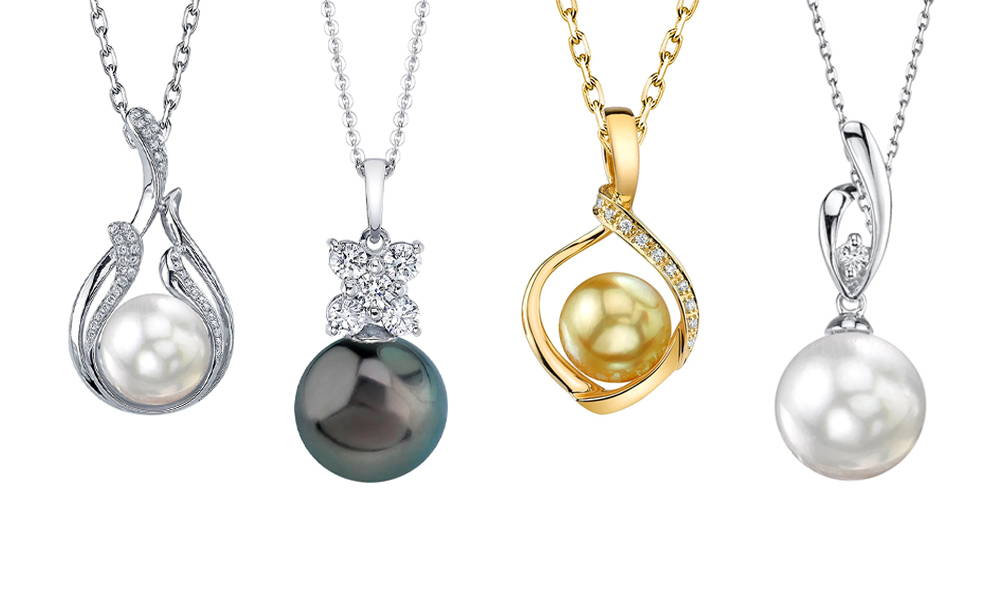 Image showing various pearl sizes on pendant necklaces