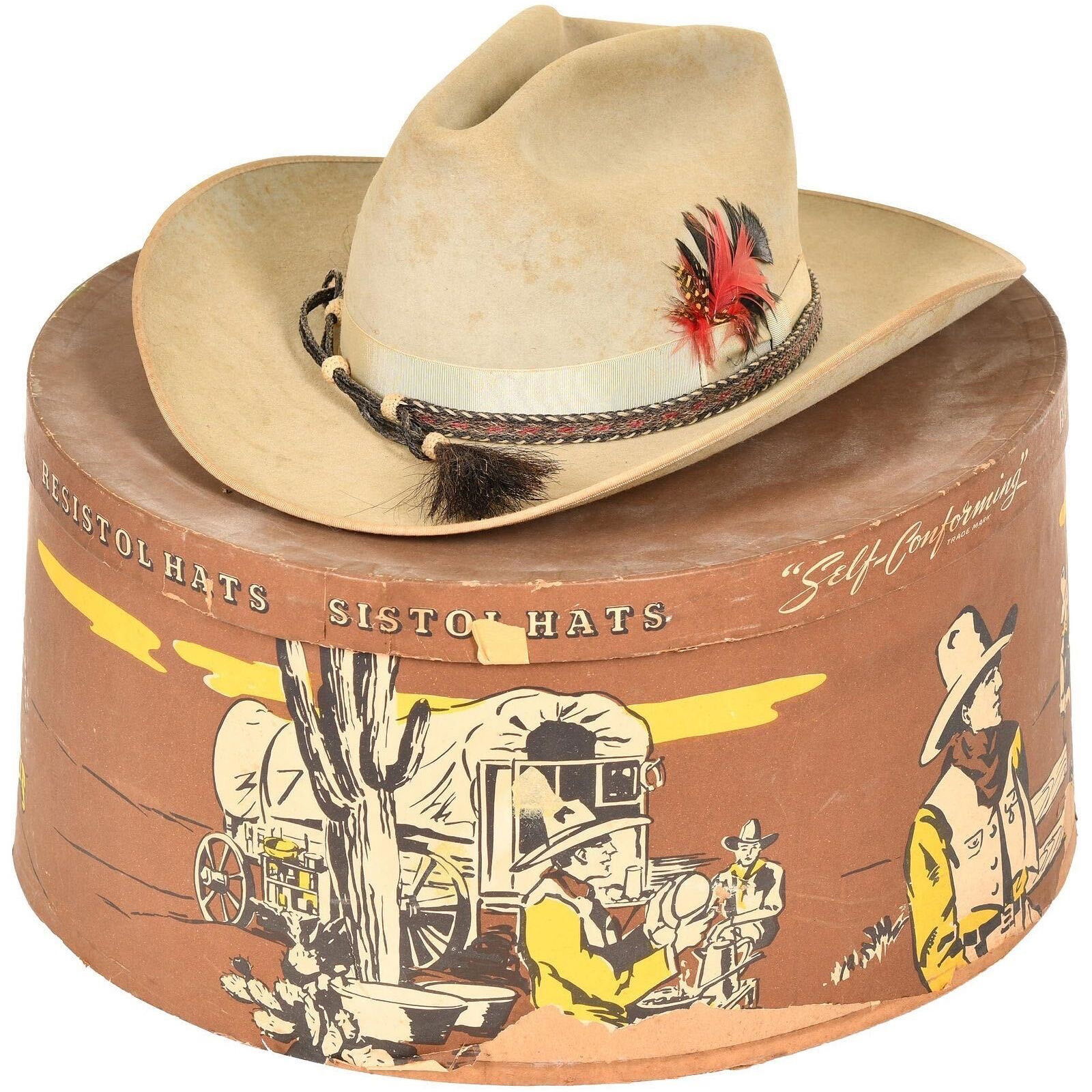 The original hat box & hat that inspired the oil camp print.