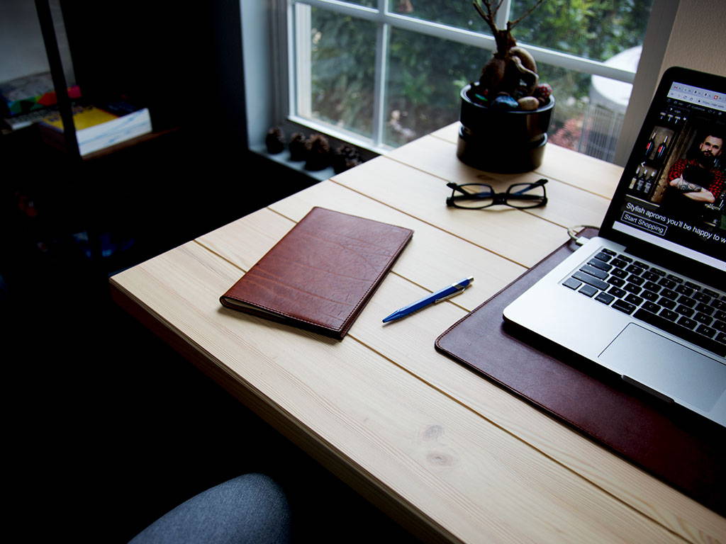 Leather notebook in brown color