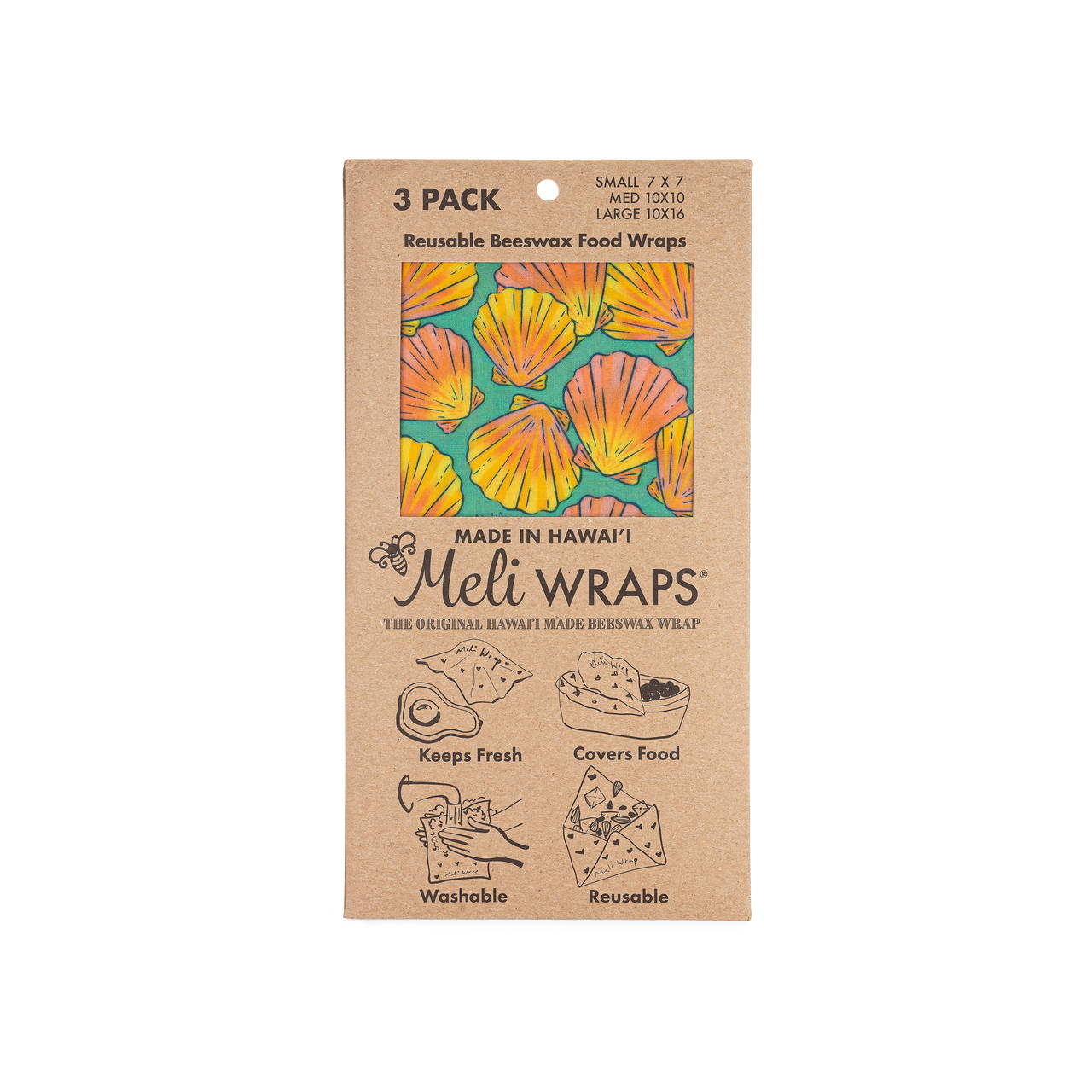 MELI WRAPS REUSABLE BEESWAX FOOD WRAPS in SHELL PATTERN