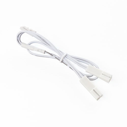 Two white electrical cables lying on a surface.