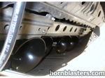 Low-angle four horns frame rail HornBlasters air hose undercarriage Wesley's 2008 RAV4 228H gallery photo 11