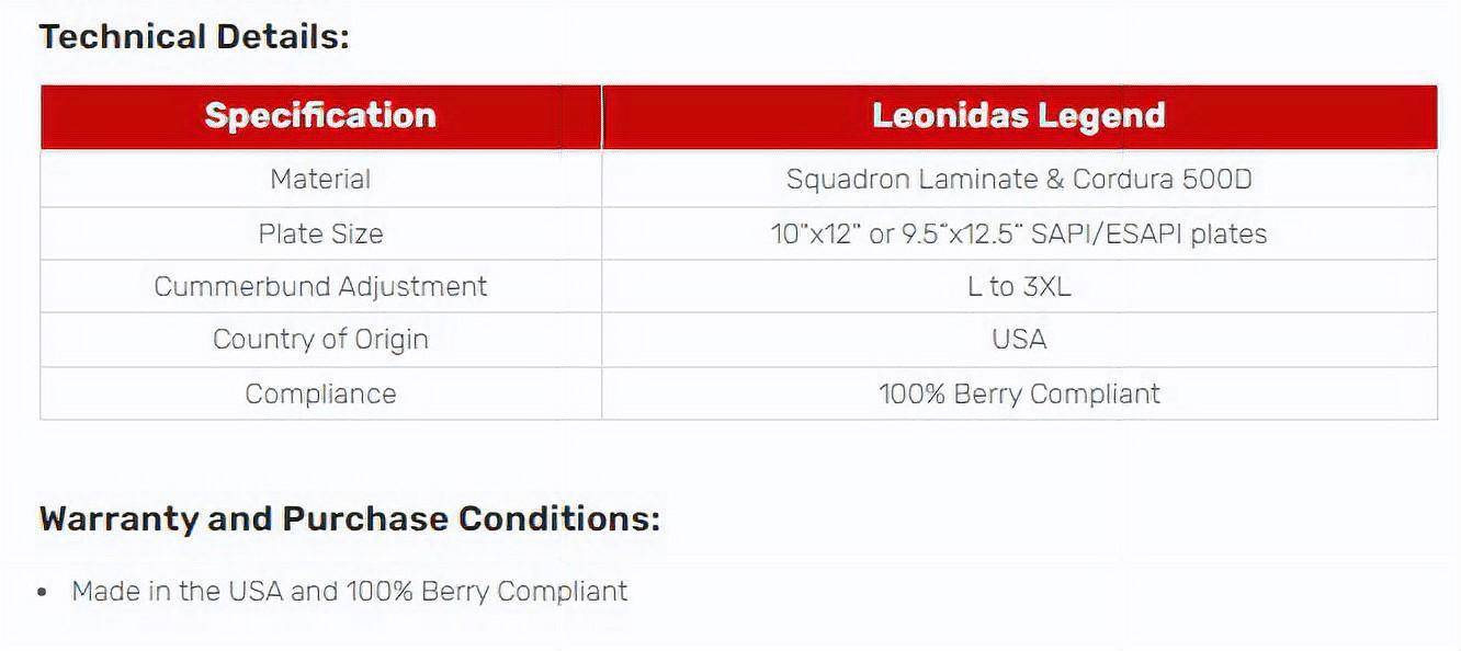 Description section of the Leonidas Legend USA Made Plate Carrier product page.