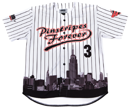 Custom Sublimated Baseball Jersey Skyline Background from Jango Sportswear