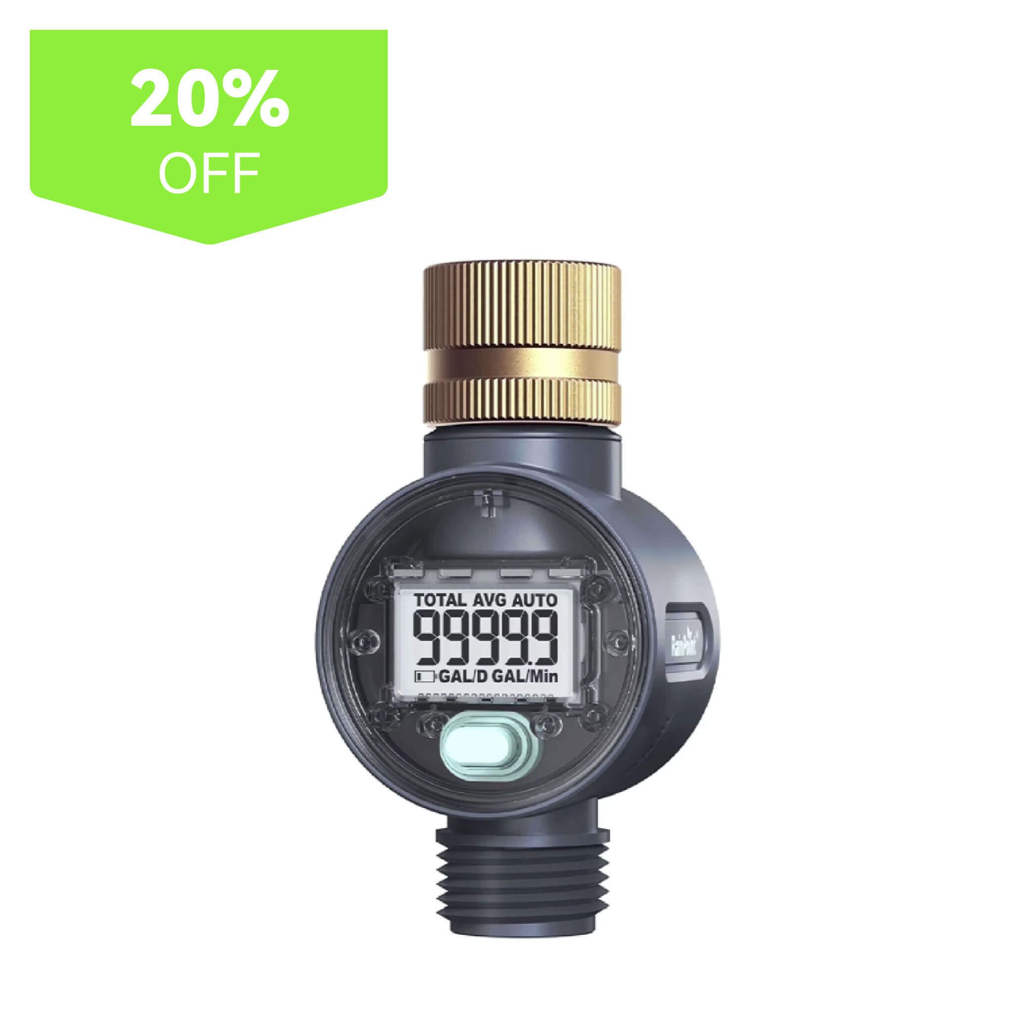 Water meter with a 20% off sale tag.