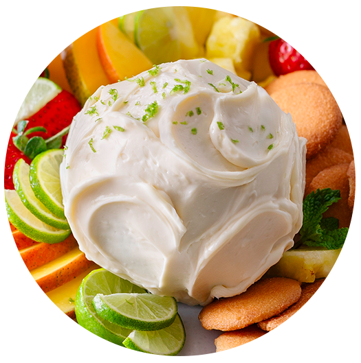 key lime cheese ball prepared with fruit surrounding