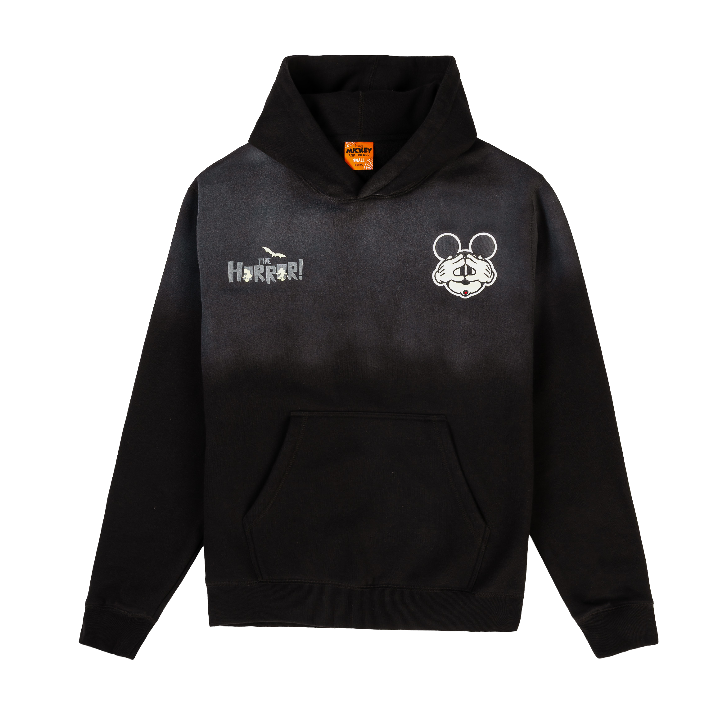 Black hoodie with a Mickey Mouse graphic and logo.