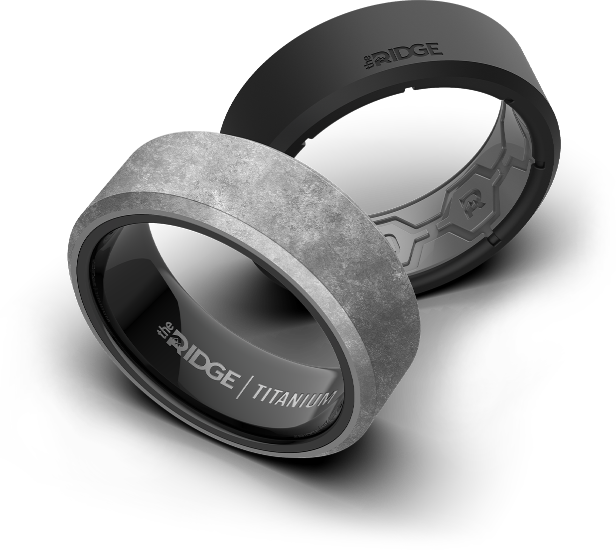 Stonewashed Titanium 8MM Beveled Ring Set