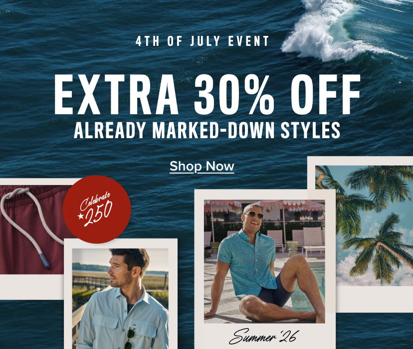 4th of July event with discounts on summer styles and shop now button.