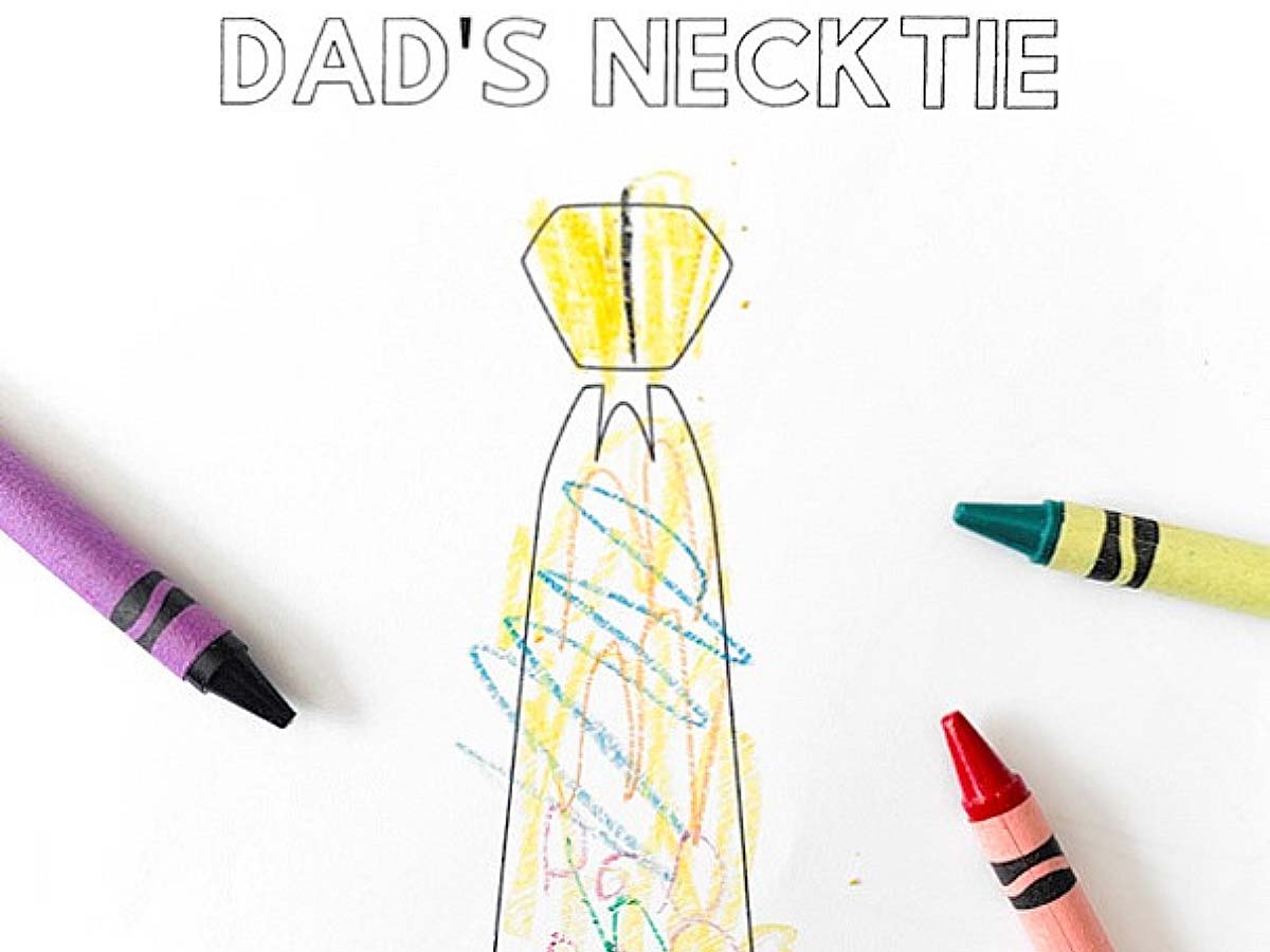 Printable Father’s Day necktie coloring page partially colored by a child.