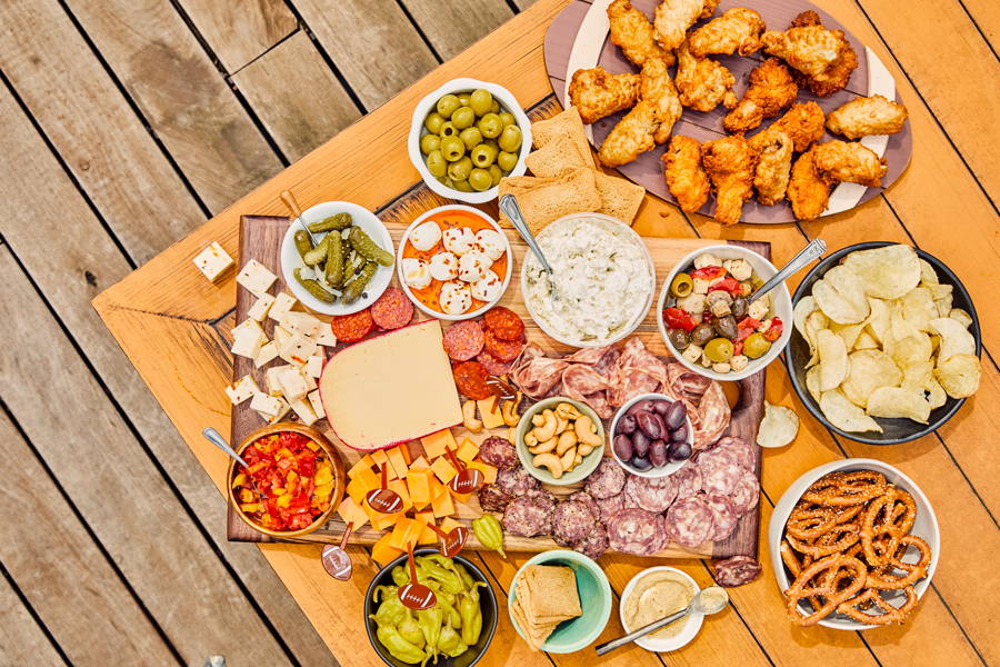 A game day charcuterie spread