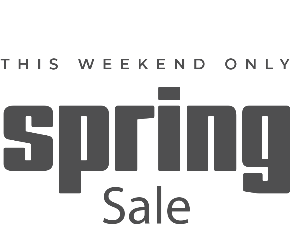 Text promoting a weekend-only spring sale with decorative elements.