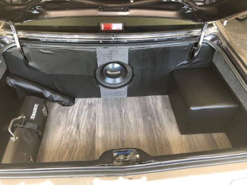 Plymouth Duster trunk with hardwood floor